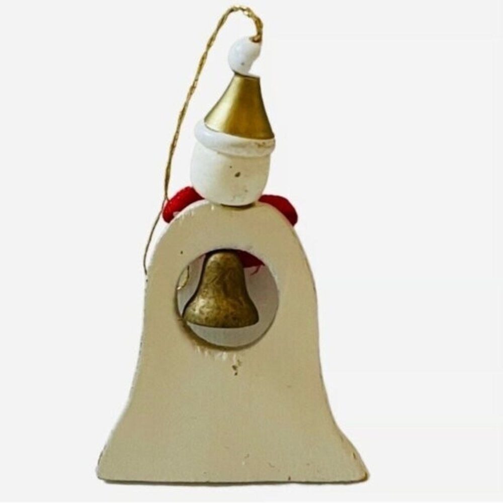 Vintage Wooden Christmas Bell Ornament Snowman 3" Multicolor Collectible Rare VG - Picture 5 of 5